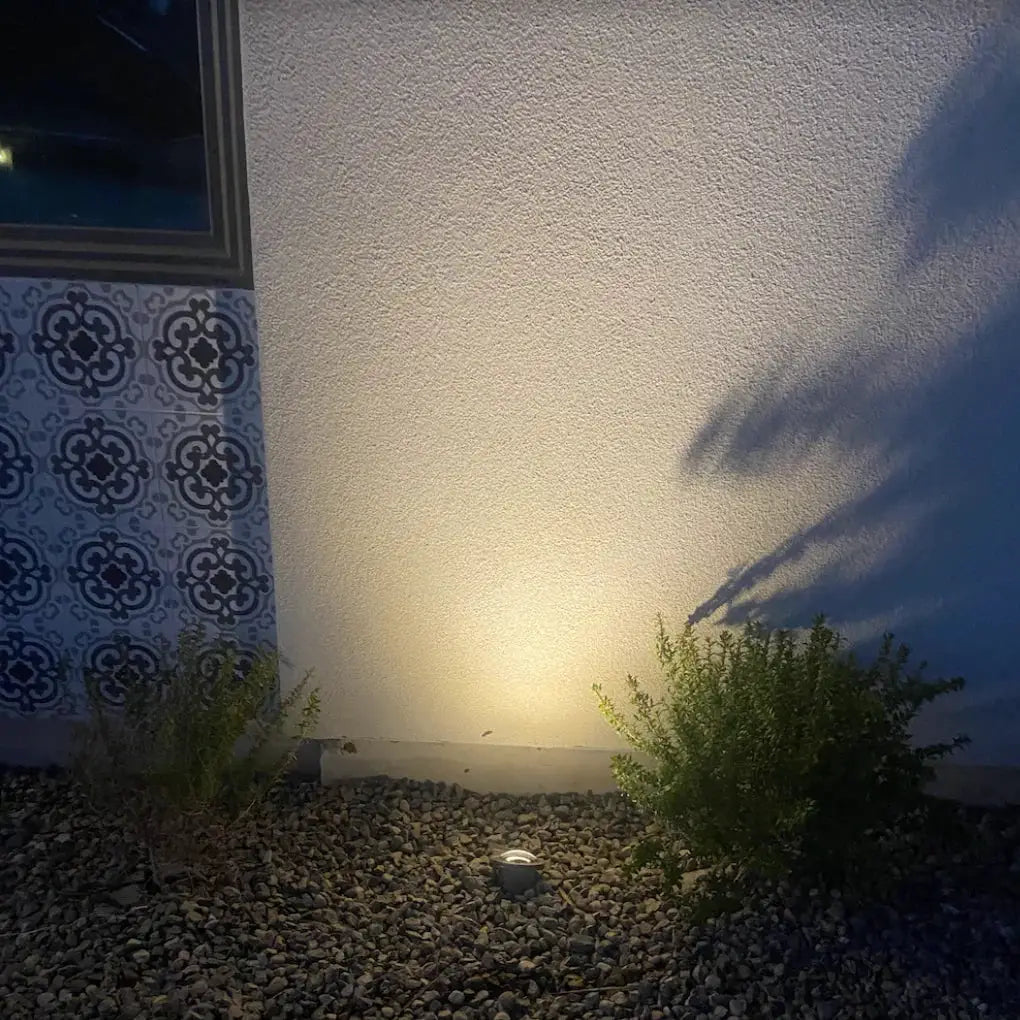 Tulay antique brass in-ground well light grill face by Kings Outdoor Lighting, warm wall glow on Tampa Home & Garden Store