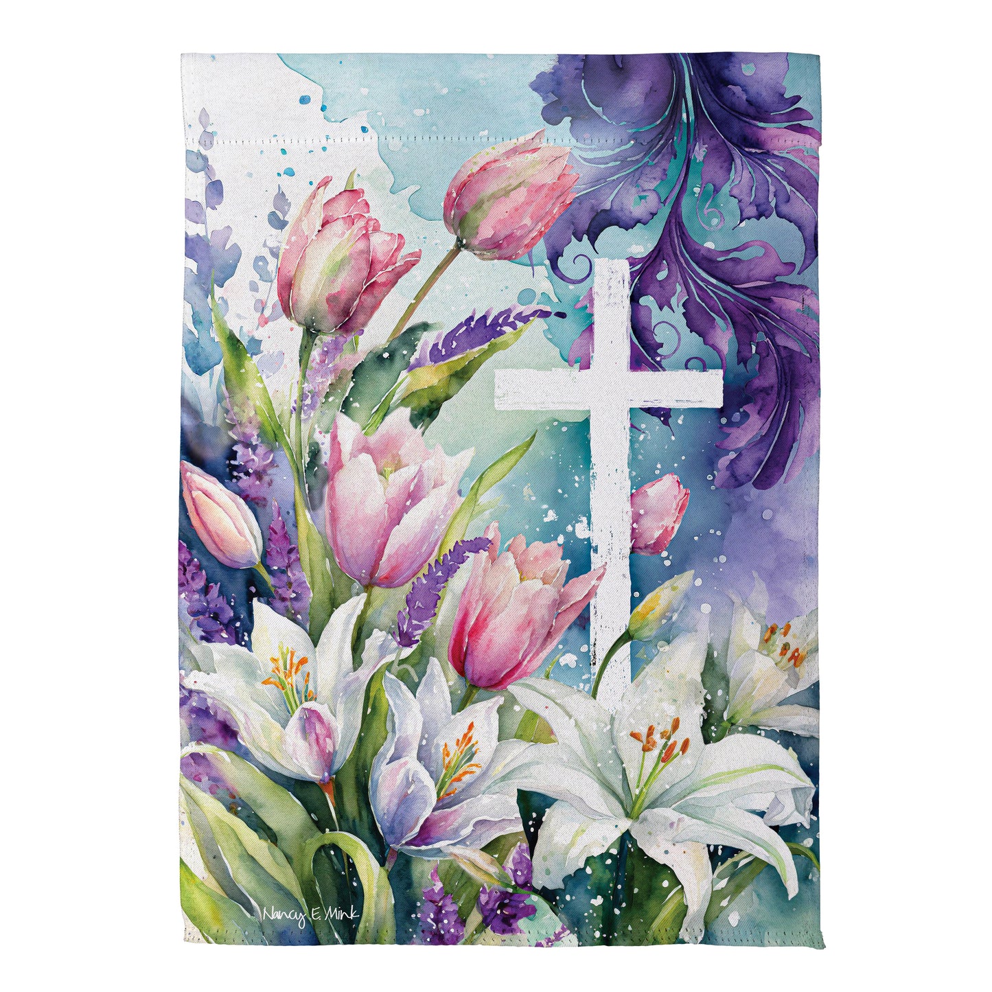 Tulip & Easter Lily Cross Suede Garden Flag - Tampa Home & Garden Store