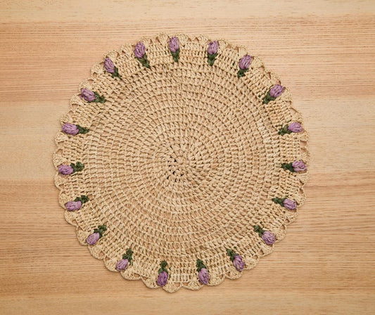 Tulip Floral Placemat – Hand-Crocheted Raffia – Spring Table Decor – Easter Table Setting – Handmade by Artisans in Madagascar - Tampa Home & Garden Store