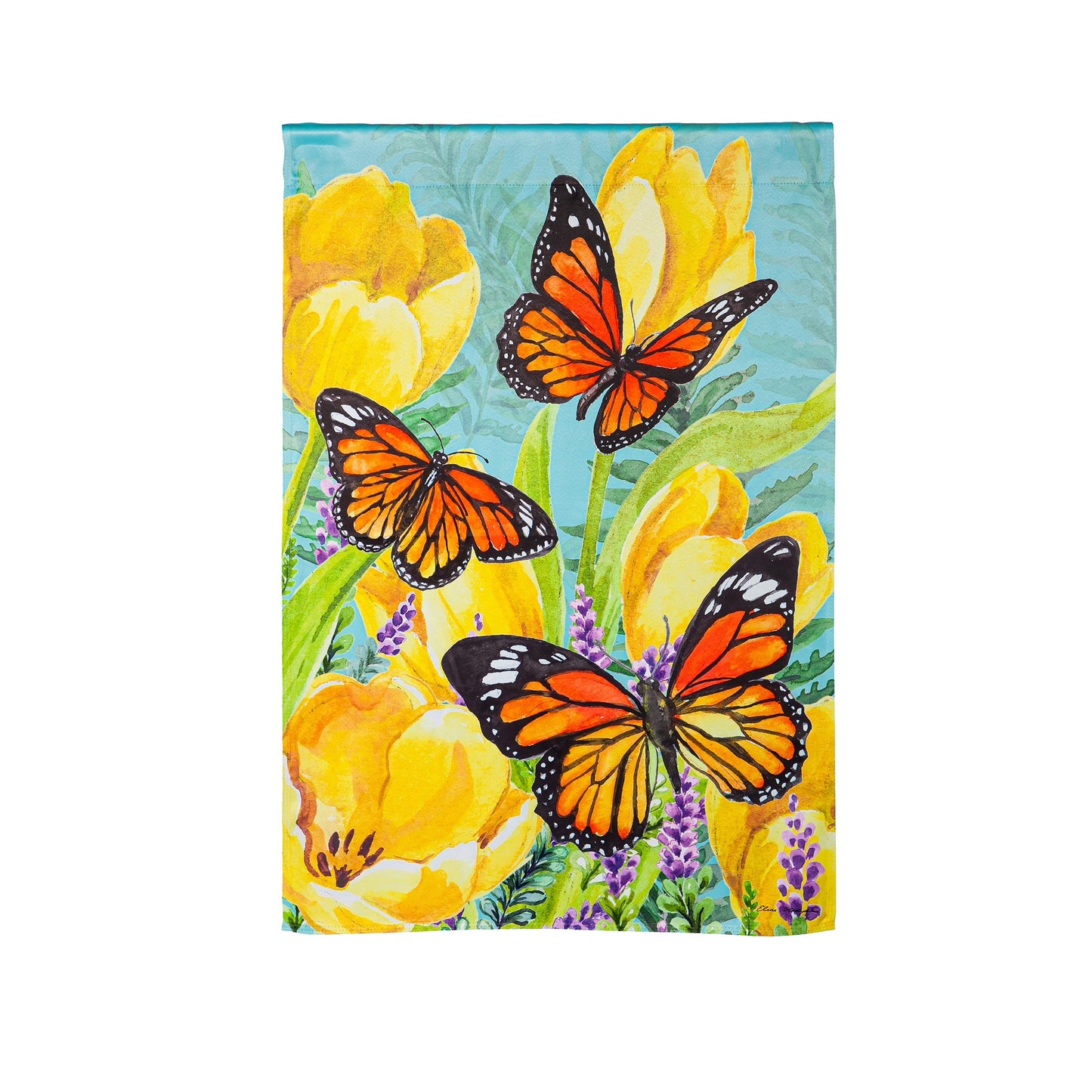Tulip and Butterfly House Suede Flag - Tampa Home & Garden Store