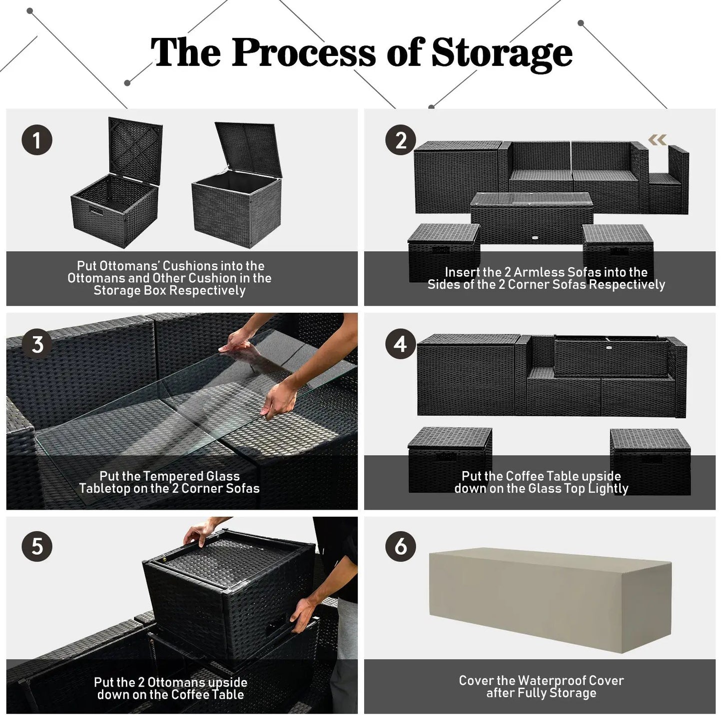 Outdoor Wicker Sectional with Gas Fire Pit Table by DirectDeals, black modular seating set on Tampa Home & Garden Store