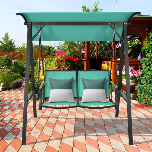 2 Person Patio Swing with Weather Resistant Glider and Adjustable Canopy-Green - Tampa Home & Garden Store