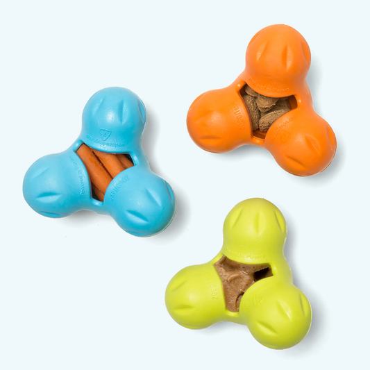 Tux Tough Treat Toy with hollow cavity floats by West Paw in blue orange yellow dog chew toy on Tampa Home & Garden Store