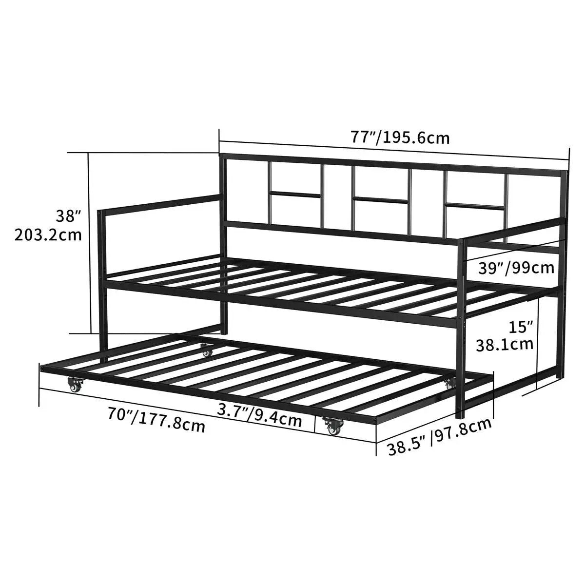 Twin-size black metal daybed frame with roll-out trundle on Tampa Home & Garden Store