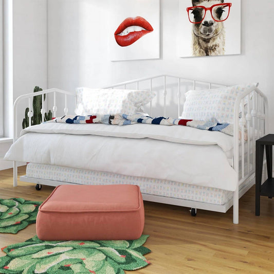 Twin size Modern Industrial White Metal Daybed with Trundle Bed Frame - Tampa Home & Garden Store