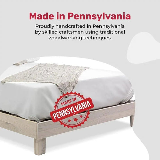Twin size solid wood platform bed frame in off white with light wood legs on Tampa Home & Garden Store