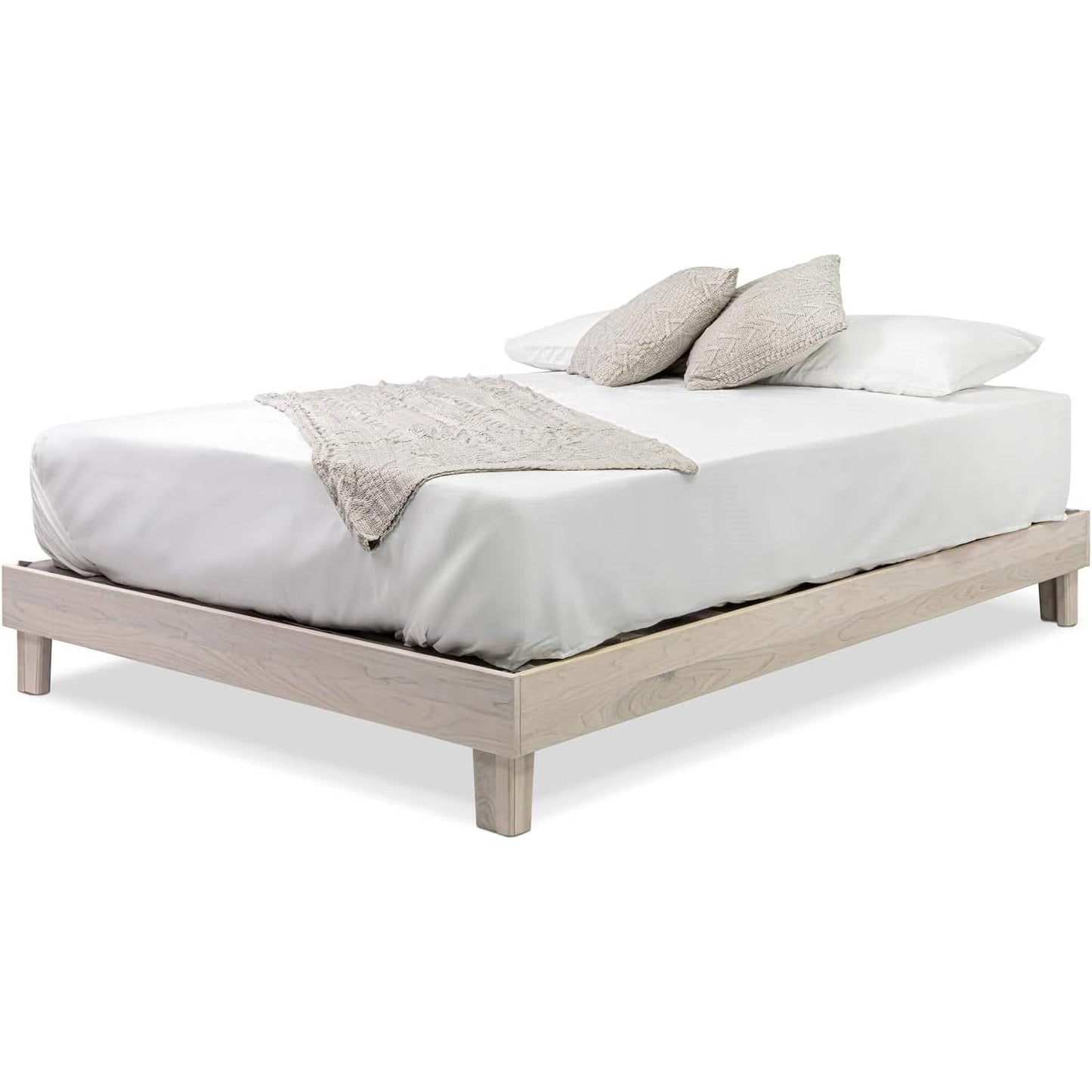 Twin size solid wood platform bed frame in off white with light natural wood legs on Tampa Home & Garden Store