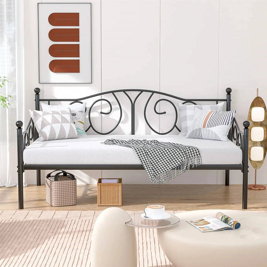 Twin size Victorian black metal daybed frame by HomePacific with decorative scrollwork on Tampa Home & Garden Store