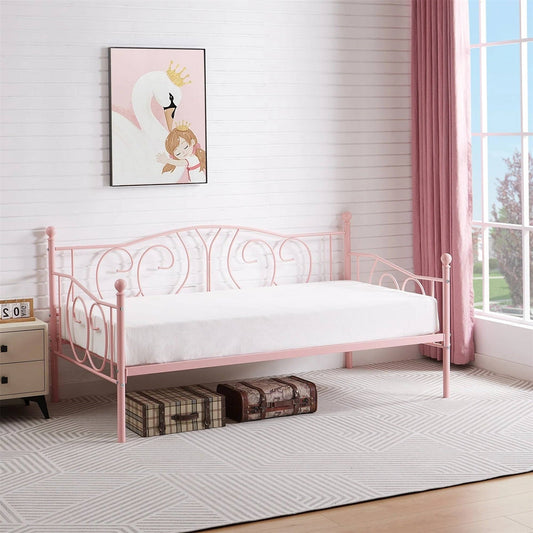Twin size Victorian Pink Metal Daybed Frame - 350 lbs. Weight Capacity - Tampa Home & Garden Store