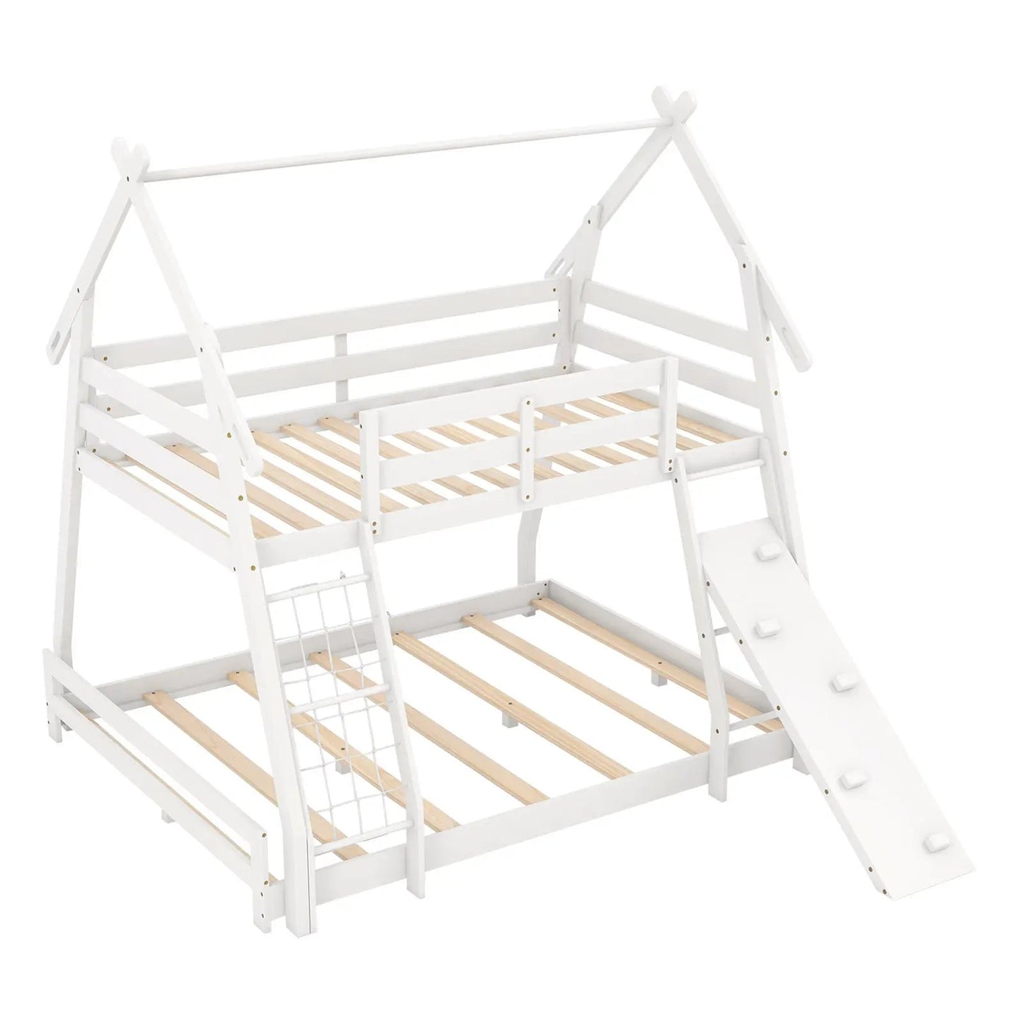 White wooden twin over queen bunk bed with climbing nets and ladder DirectDeals on Tampa Home & Garden Store