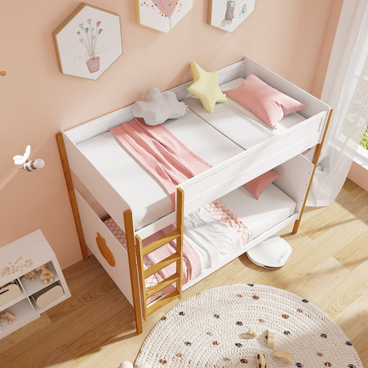 Twin Over Twin Bunk Bed with Integrated Ladder and Safety Guardrails-Twin Size - Tampa Home & Garden Store