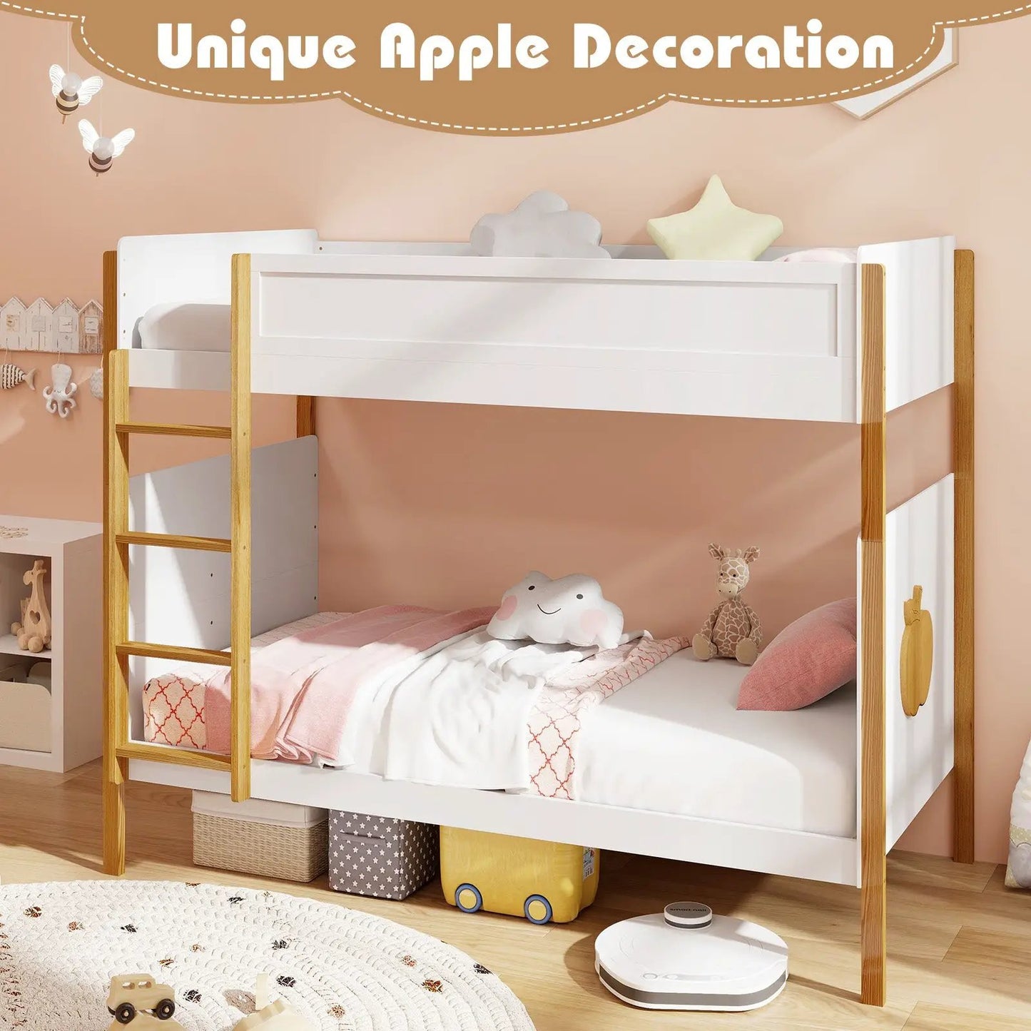 Twin Over Twin Bunk Bed with Integrated Ladder and Safety Guardrails-Twin Size - Tampa Home & Garden Store