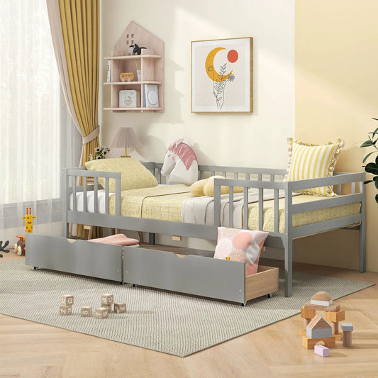 Twin Daybed with fence and 2 drawers in gray finish for kids by DirectDeals on Tampa Home & Garden Store
