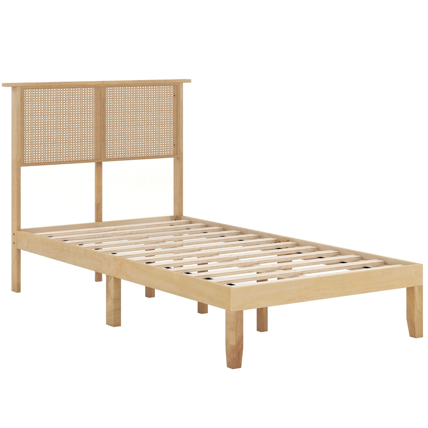 Twin/Full/Queen Size Bed Frame with Rattan Headboard-Queen Size