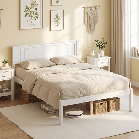 Twin/Full/Queen Size Sturdy Wooden Bed Frame with Headboard and Slat Support - Tampa Home & Garden Store