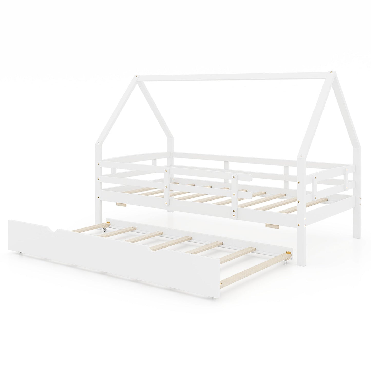 Twin House Bed with Trundle and Fence Rail-Gray - Tampa Home & Garden Store