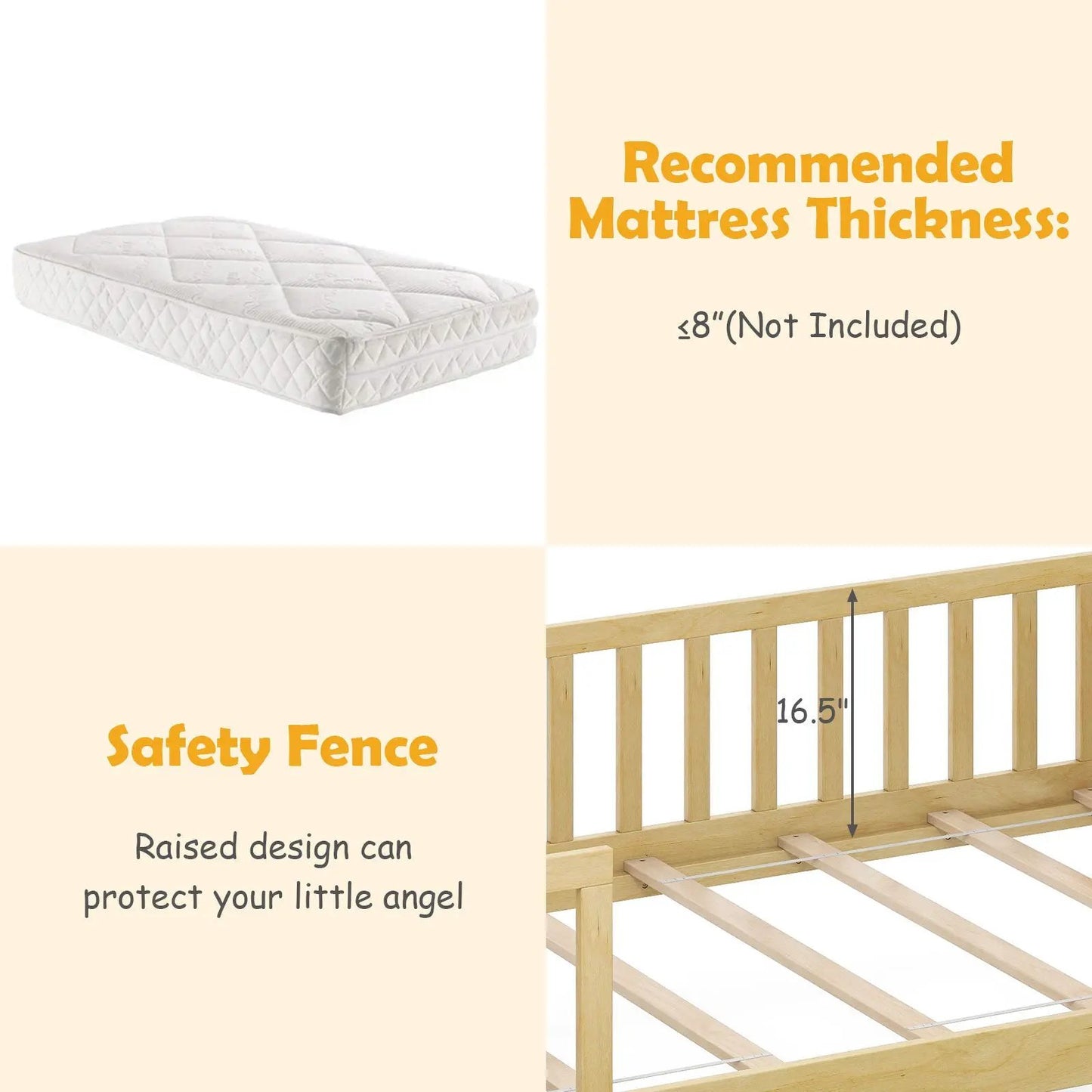 Twin House Bed with 2 Drawers and Roof Rails, natural wood loft toddler bed DirectDeals on Tampa Home & Garden Store