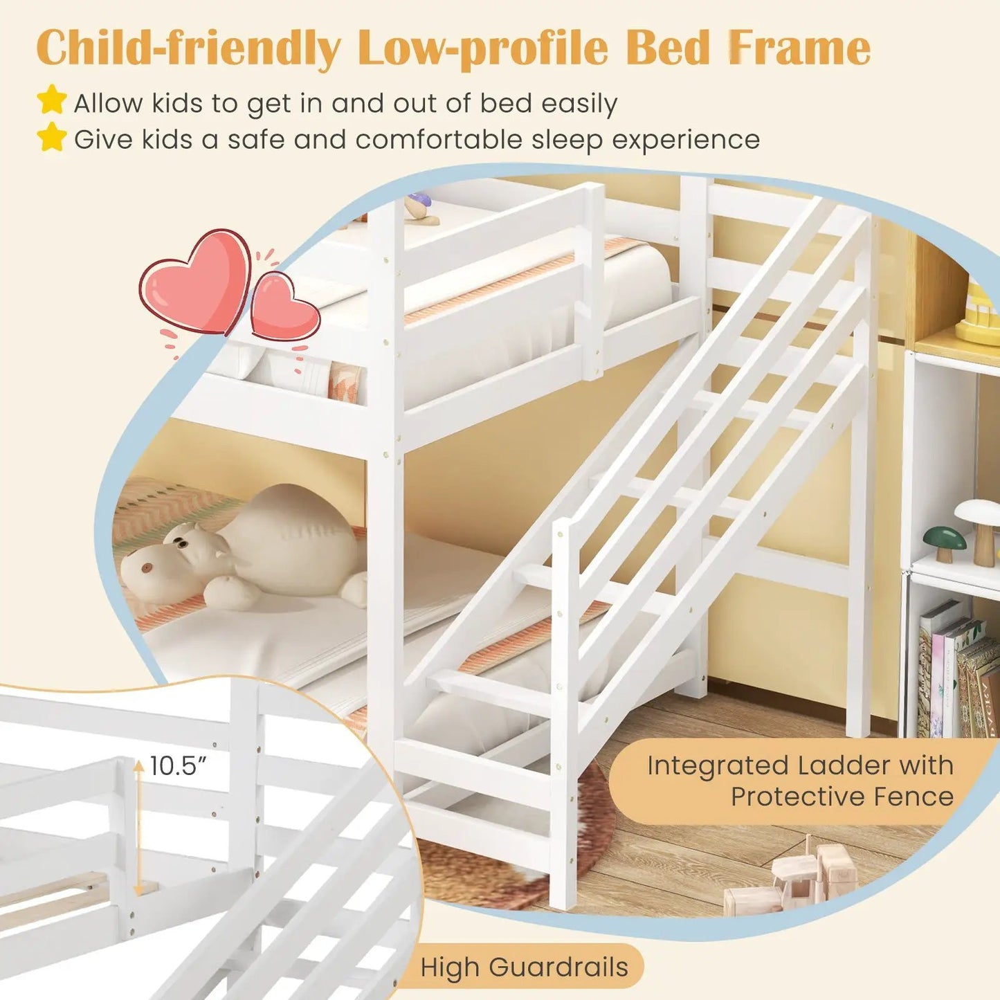 Twin House Bed with Stairs and Roof for Kids-White - Tampa Home & Garden Store