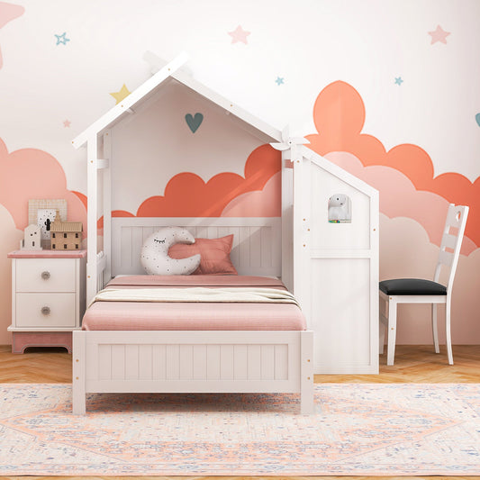 Twin House Bed with with 2 Drawers and Windmill-White - Tampa Home & Garden Store
