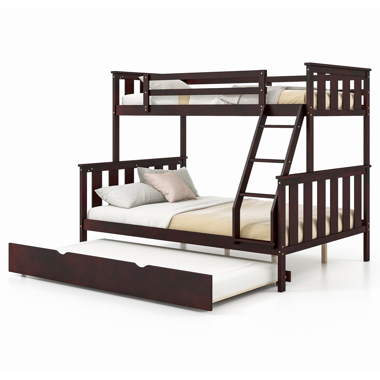 Litera triple 3 en 1 con cama nido y escalera - Blanco