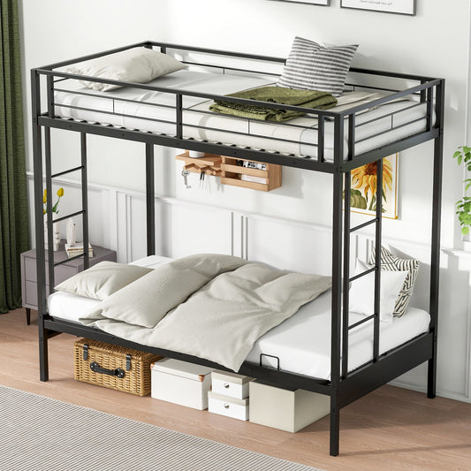 Twin Over Futon Bunk Bed with 2 Ladders and Safety Guardrails-Black - Tampa Home & Garden Store
