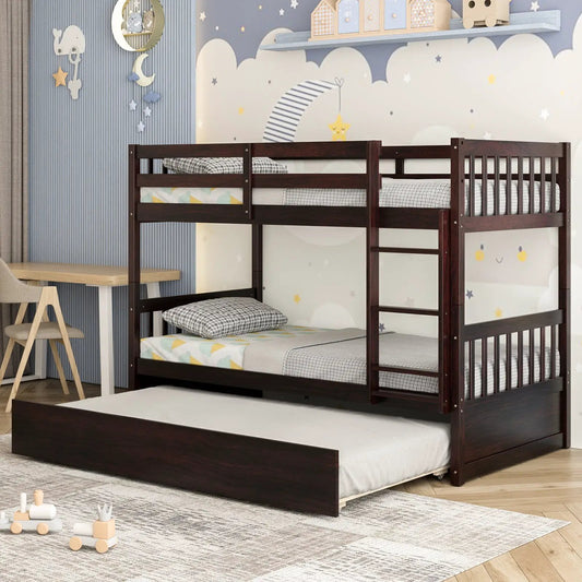 Twin over twin bunk bed with trundle and ladder, espresso finish on Tampa Home & Garden Store