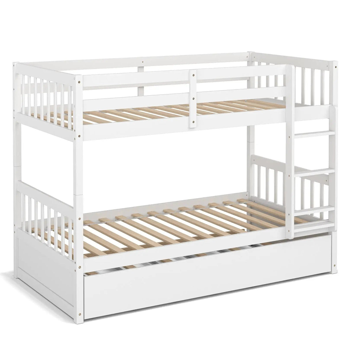 Twin over twin bunk bed white finish with ladder and pull-out trundle on Tampa Home & Garden Store