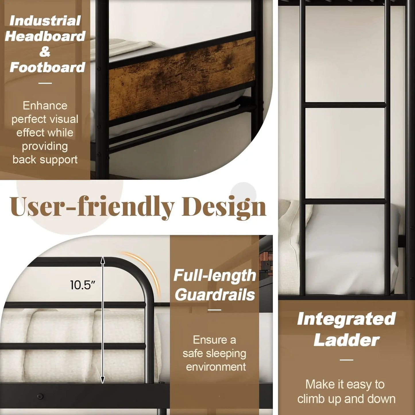 Twin Over Twin Bunk Bed with Trundle with Ladder and Full-length Guardrails-Black - Tampa Home & Garden Store