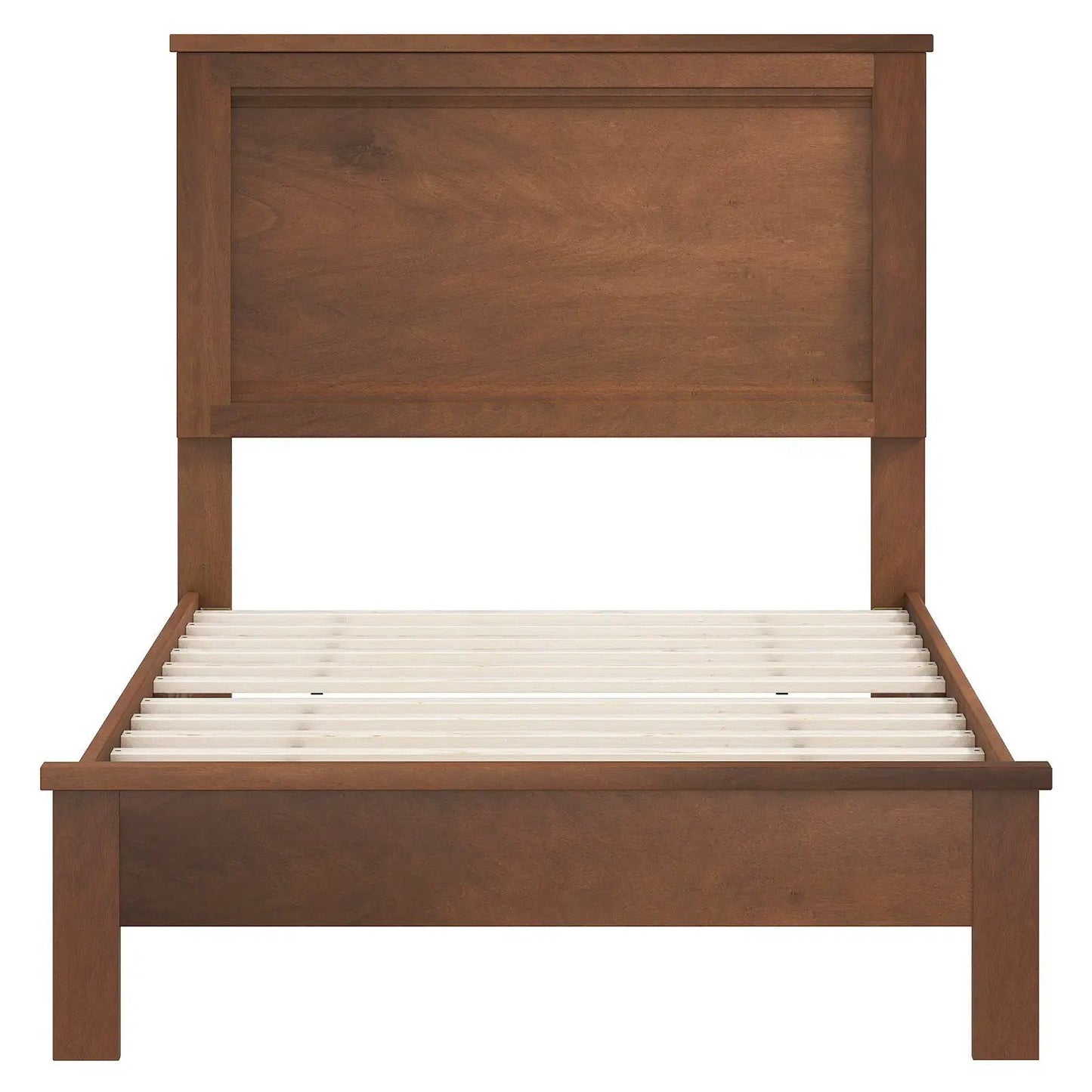 Twin size wooden bed frame with headboard in brown finish and slat support DirectDeals on Tampa Home & Garden Store