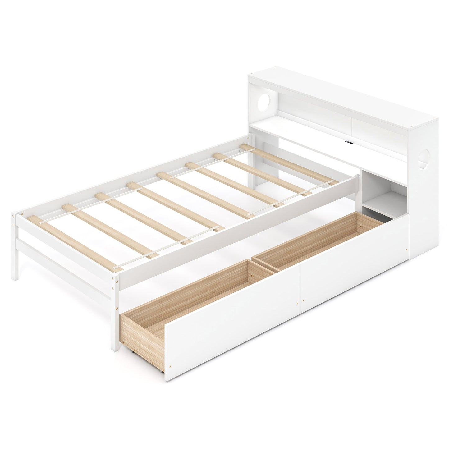 Twin Size Bed Frame with LED Light and Bookcase Headboard-Gray - Tampa Home & Garden Store