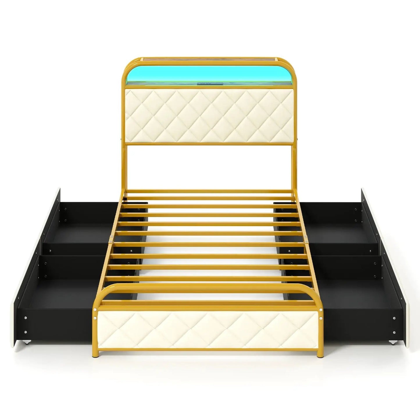 Twin/Full/Queen Size Bed Frame with LED Lights and Charging Station Gold-Full Size - Tampa Home & Garden Store