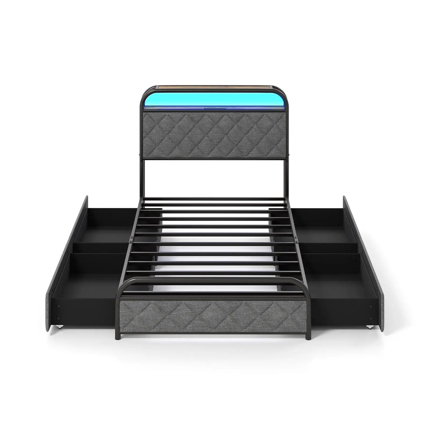 Twin/Full/Queen Size Bed Frame with LED Lights and Charging Station-Full Size - Tampa Home & Garden Store