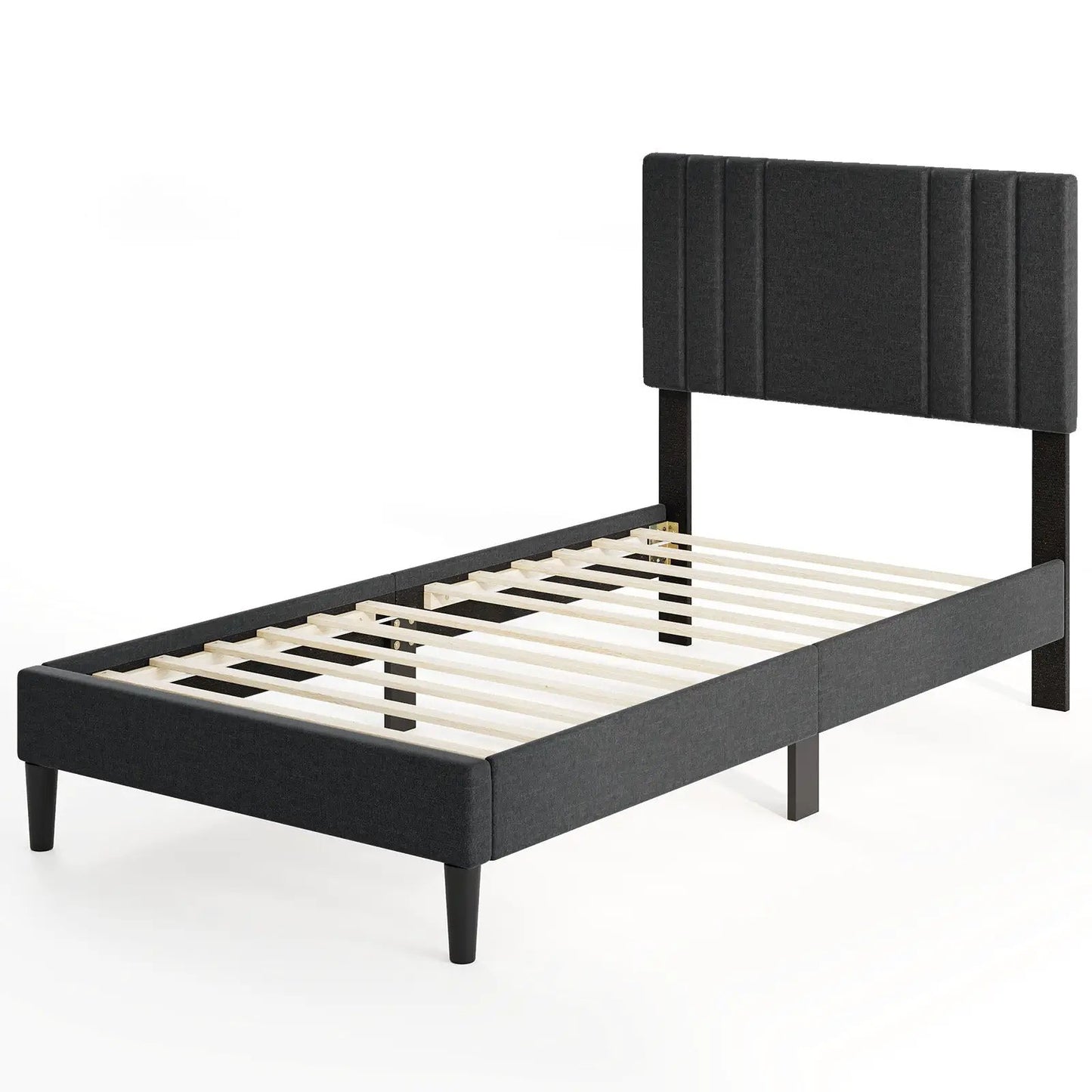 Full/Queen/Twin Size Bed Frame with Vertical Channel Tufted Headboard and Wooden Slats-Full Size - Tampa Home & Garden Store