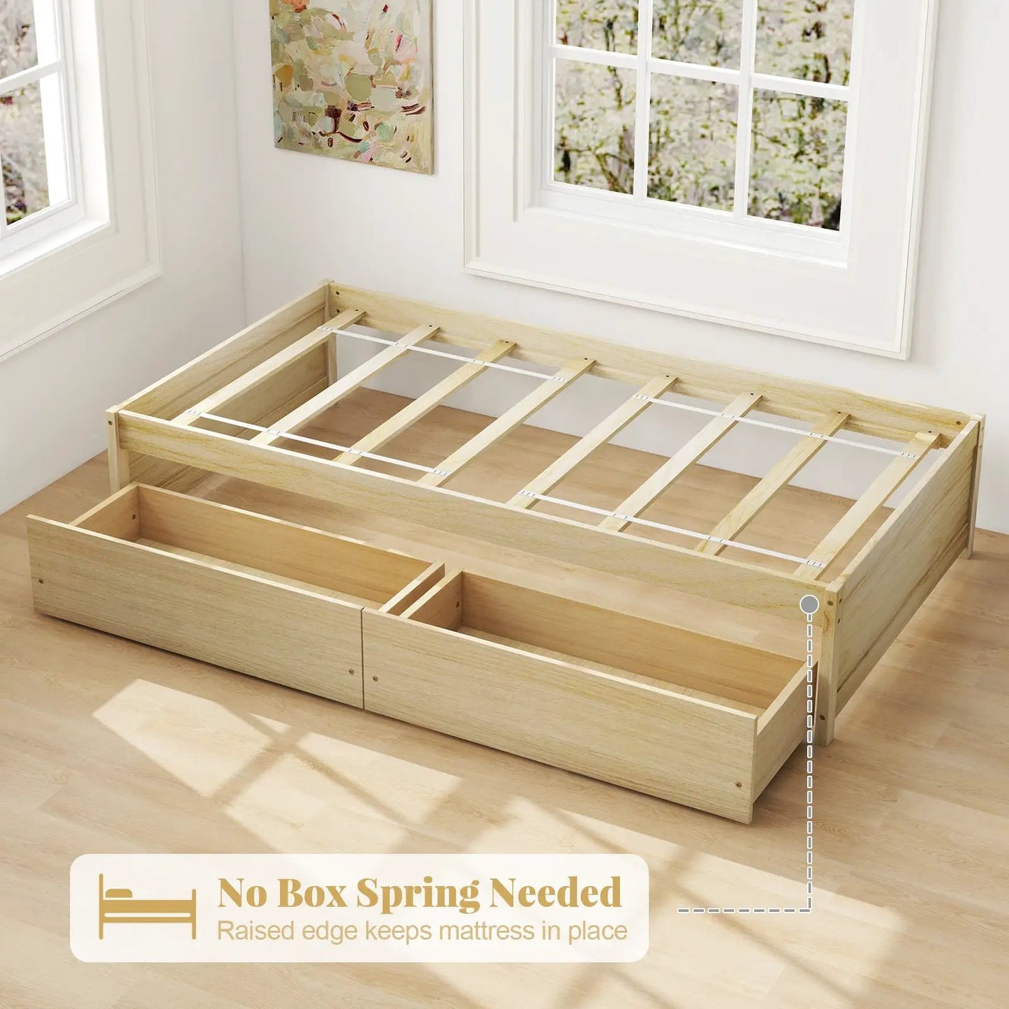 Twin Size Captain Bed with 2 Drawers and Slats Support-Natural - Tampa Home & Garden Store