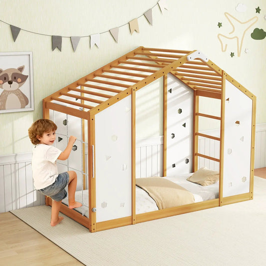 Twin size climbing bed with monkey bars in natural wood DirectDeals 2-in-1 toddler bed on Tampa Home & Garden Store
