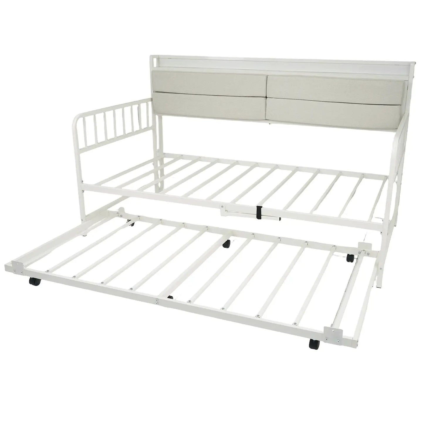 White metal twin daybed with built-in trundle and cushioned headboard by DirectDeals on Tampa Home & Garden Store