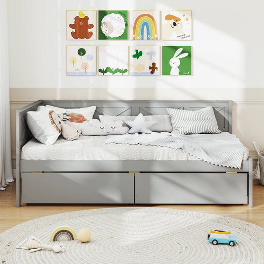 Twin Size Daybed with 2 Storage Drawers No Box Spring Needed-Gray - Tampa Home & Garden Store