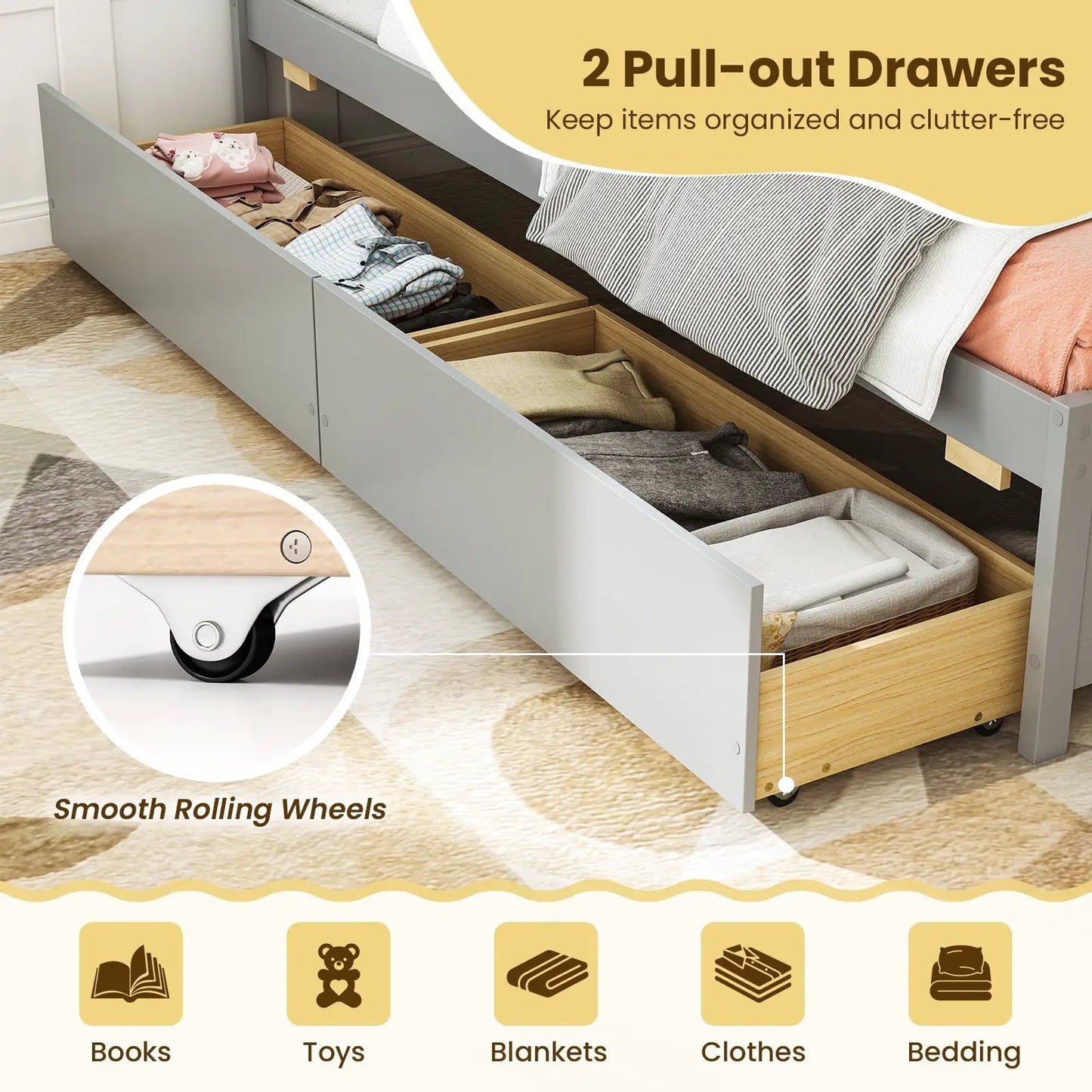 Twin Size Daybed with 2 Storage Drawers No Box Spring Needed-Gray - Tampa Home & Garden Store