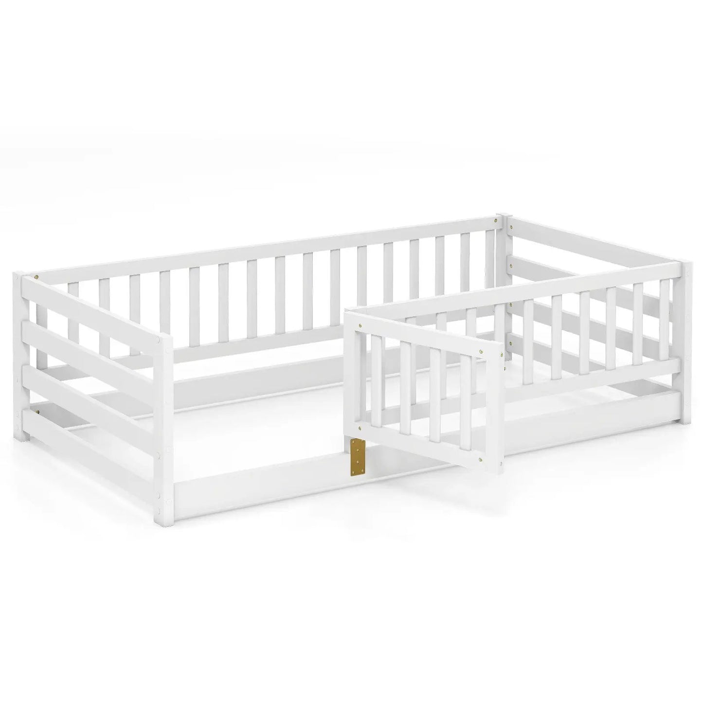 Twin size floor bed with high fence and playhouse in white DirectDeals on Tampa Home & Garden Store