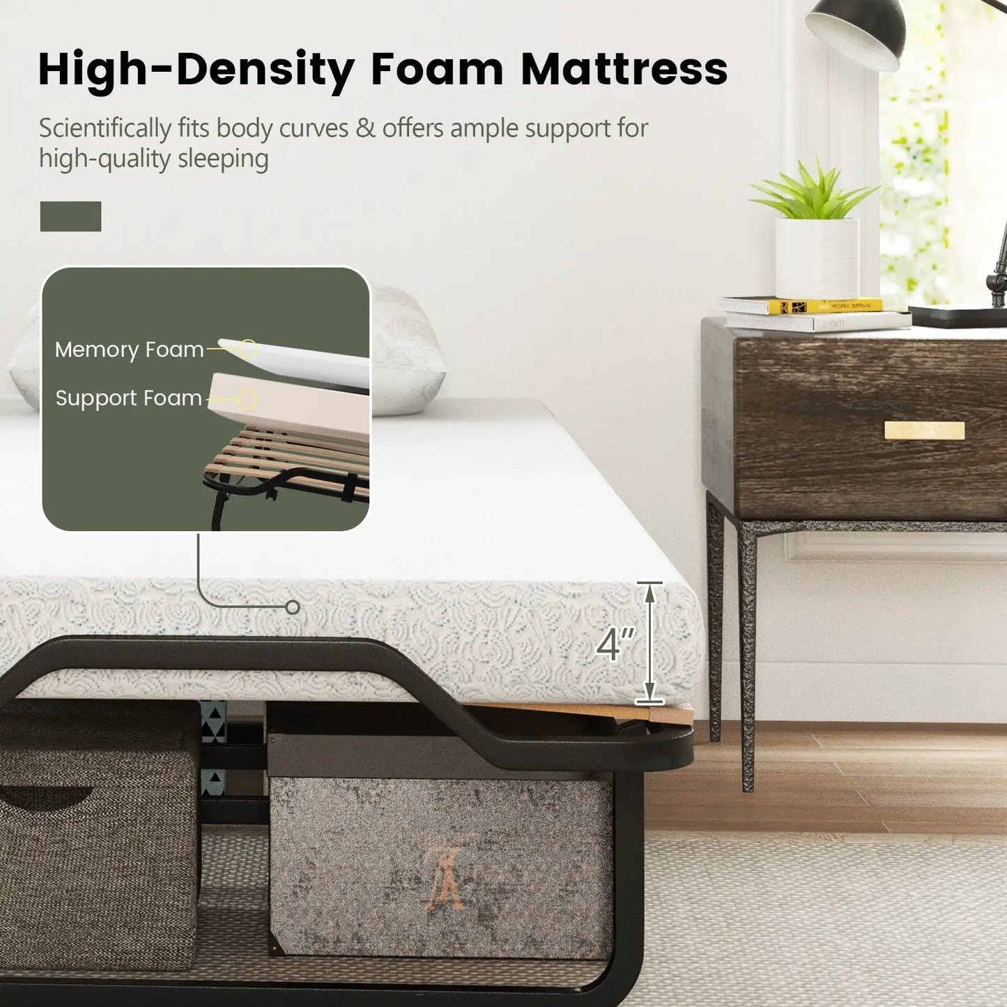 Twin Size Folding Bed with Foam Mattress and Lockable Wheels - Tampa Home & Garden Store