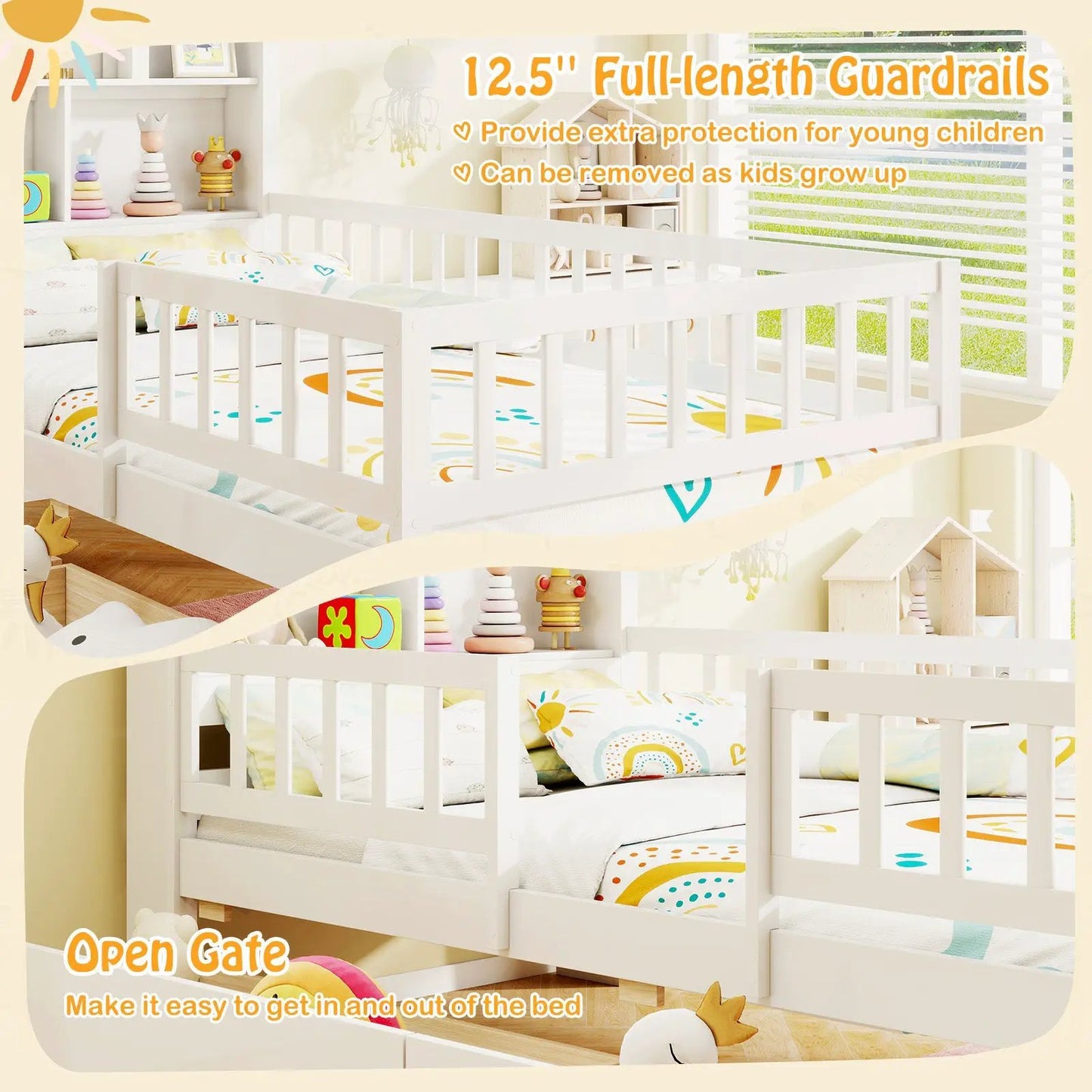 Twin Size House Bed Kids Montessori Bed with House-Shaped Storage Headboard-White - Tampa Home & Garden Store