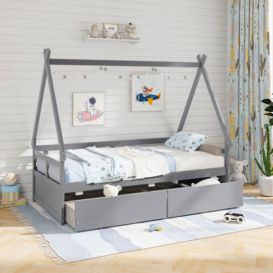 Twin Size House Bed with Roof and Safety Guardrail - Tampa Home & Garden Store