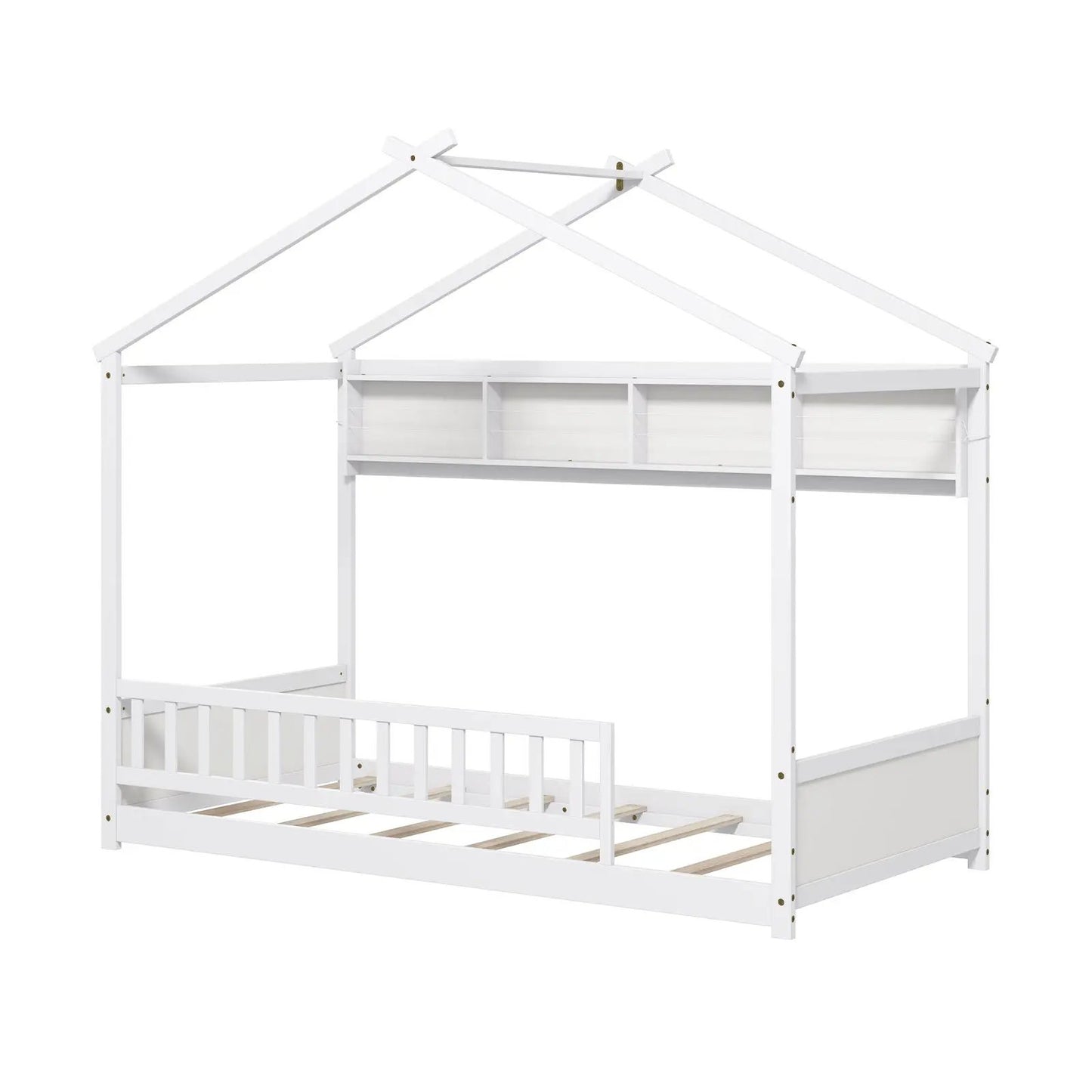 Twin Size House Bed with Storage Shelf and Headboard-Gray - Tampa Home & Garden Store