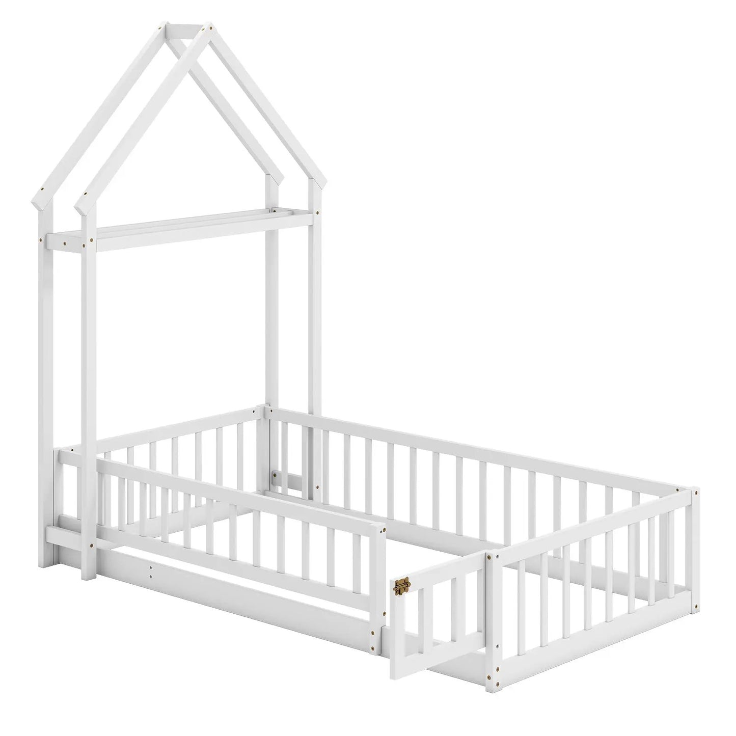Twin Size House Floor Bed with House-shaped Headboard-Gray - Tampa Home & Garden Store