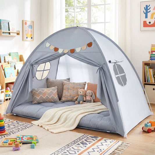 Twin size indoor canopy tent with 2 windows, gray fabric by DirectDeals on Tampa Home & Garden Store