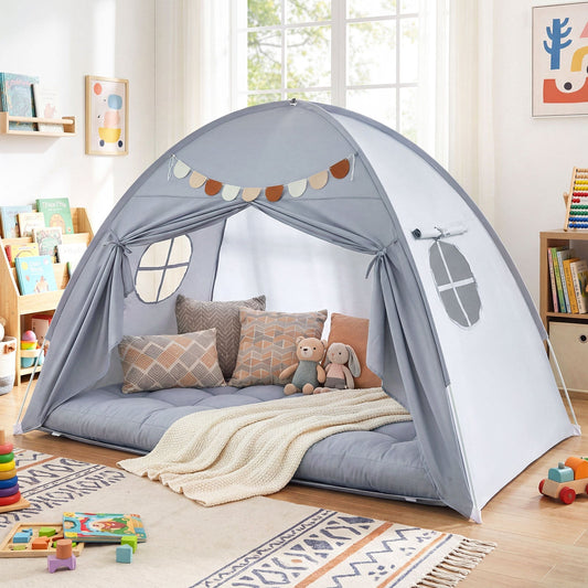 GemGear Twin Size Indoor Canopy Tent for Kids with 2 Windows gray-blue on Tampa Home & Garden Store