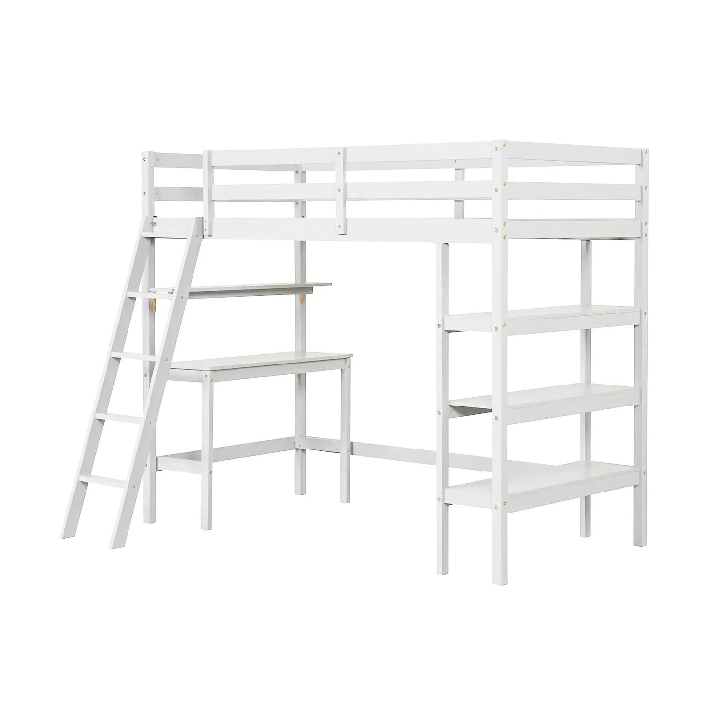 Twin Size Loft Bed with Desk and Bookshelves for Kids and Teens-Gray - Tampa Home & Garden Store
