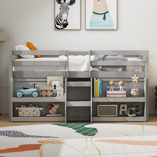 Twin Size Loft Bed with LED Lights with Staircase and Safety Guardrail - Tampa Home & Garden Store