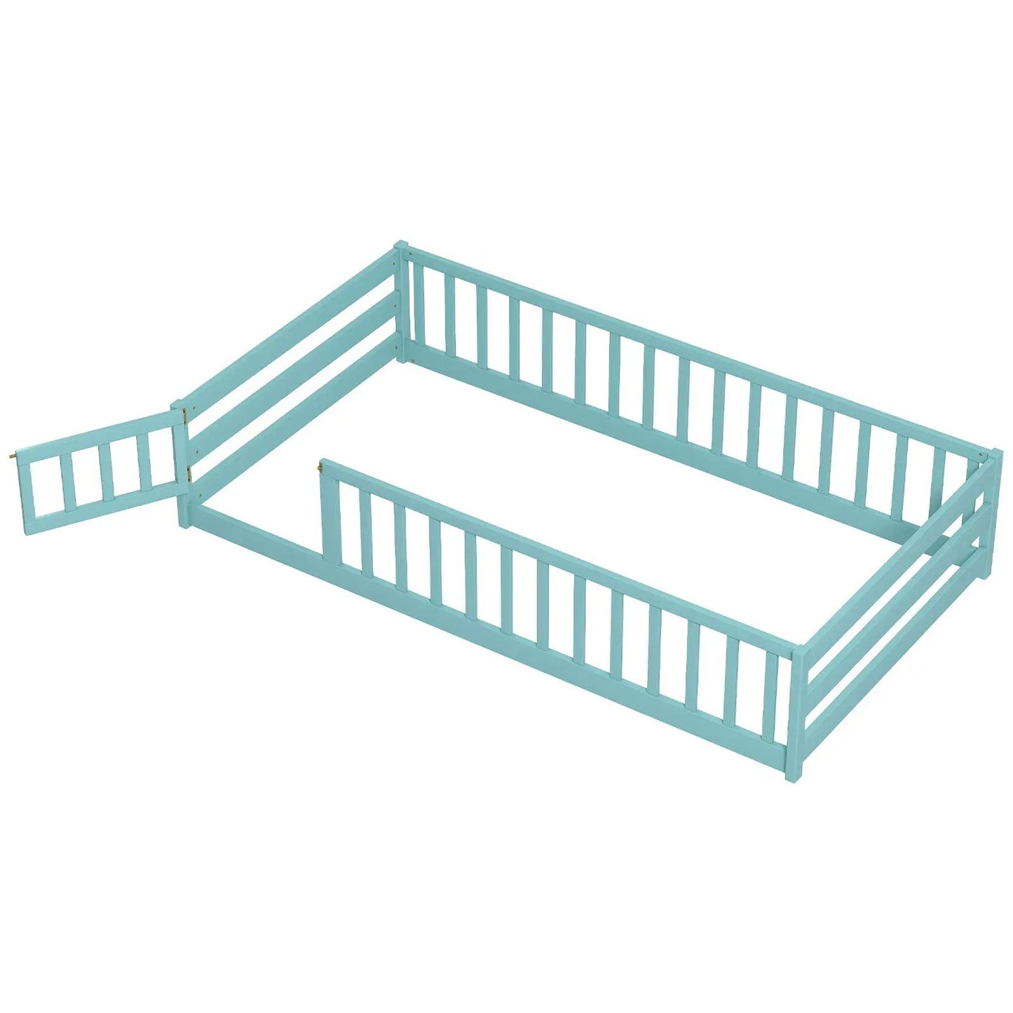 Twin Size Kids Montessori Floor Bed With Door turquoise wooden frame DirectDeals toddler bed on Tampa Home & Garden Store
