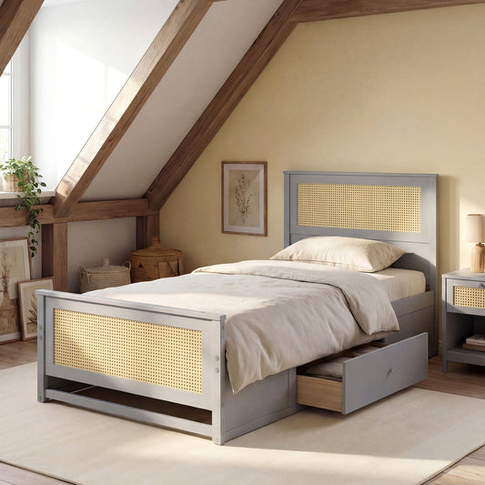 Twin Size Rattan Bed Frame with Storage Drawers - Tampa Home & Garden Store